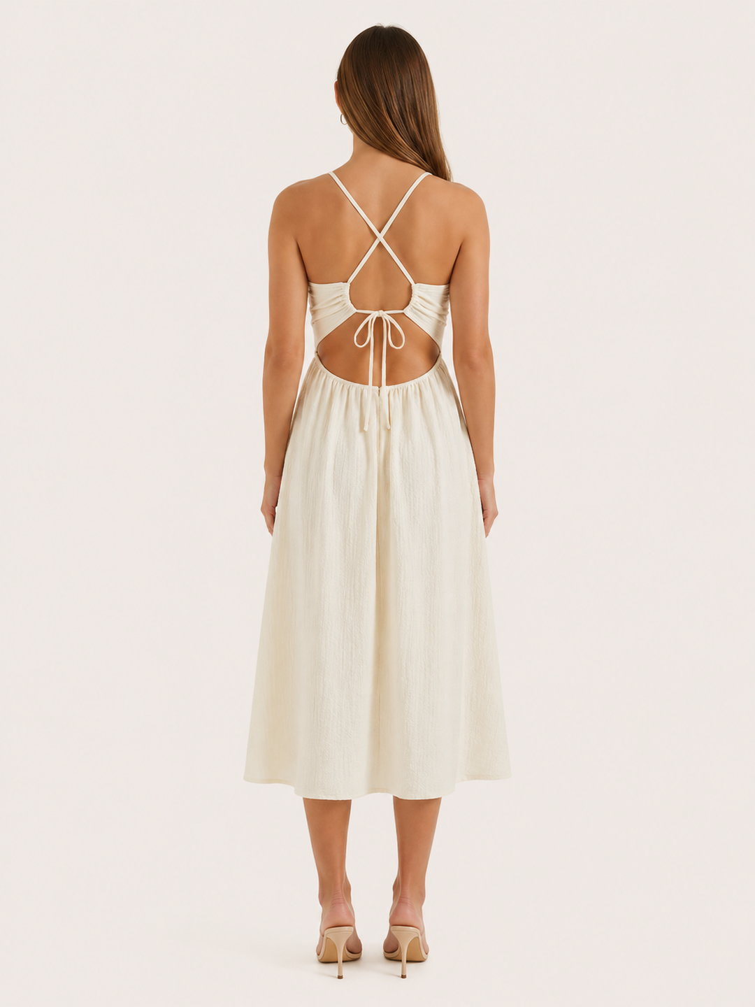 Cream Cut Out Midi Dress with Open Back – side view
