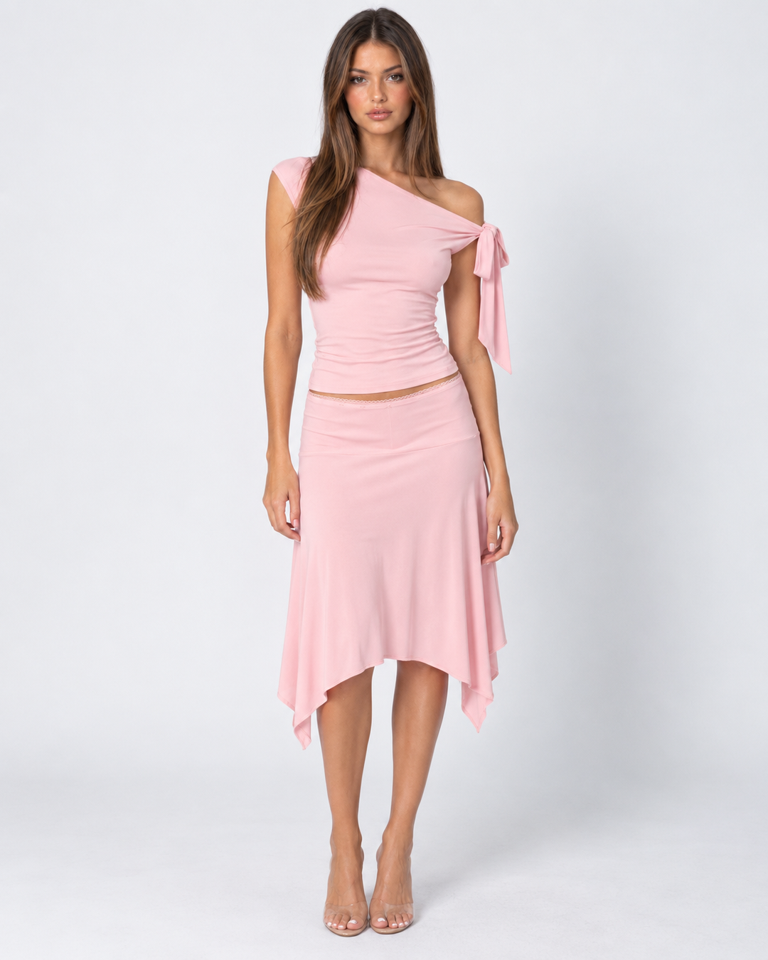 Soft Focus Asymmetrical Set — women's two-piece set, front view