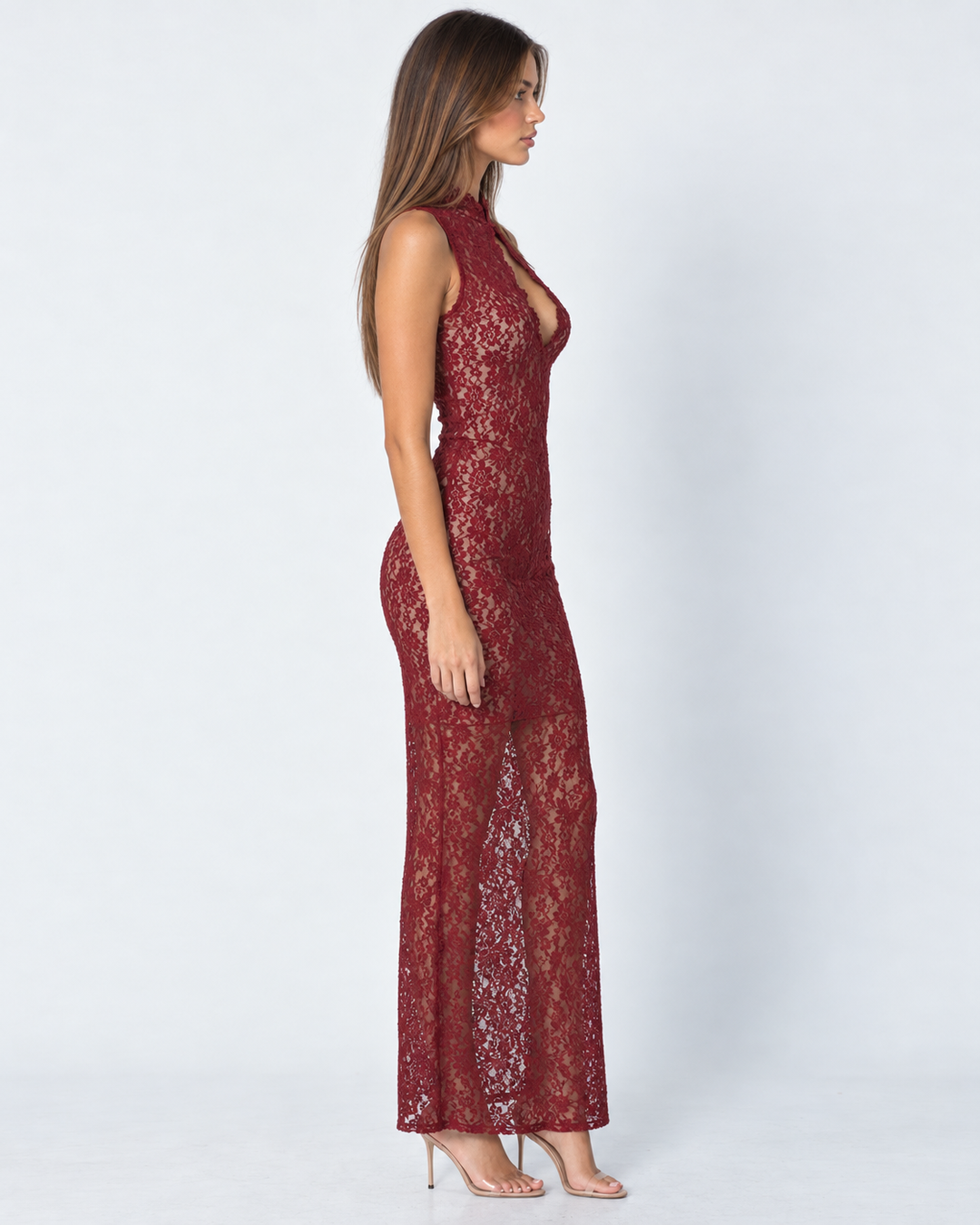 No Hard Feelings Lace Maxi — women's maxi dress, side view