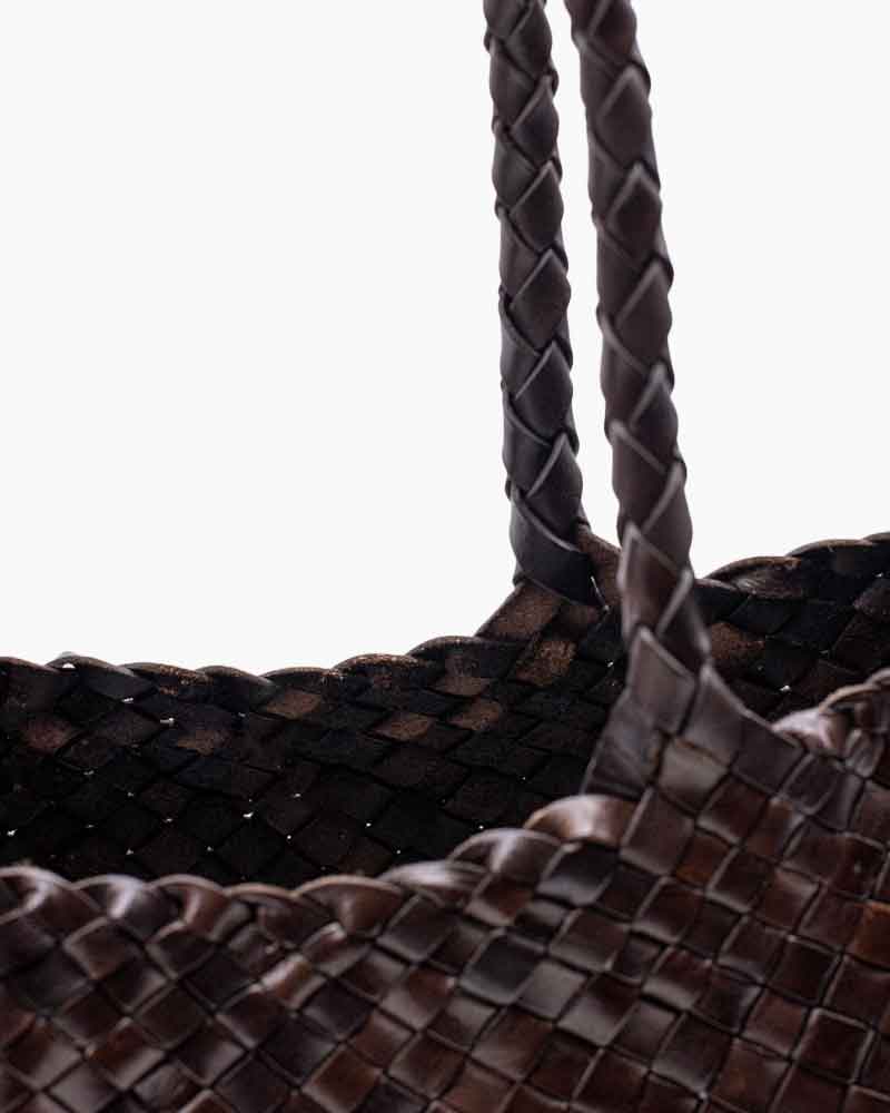 Everyday City Escape Dark Brown Woven Leather Tote