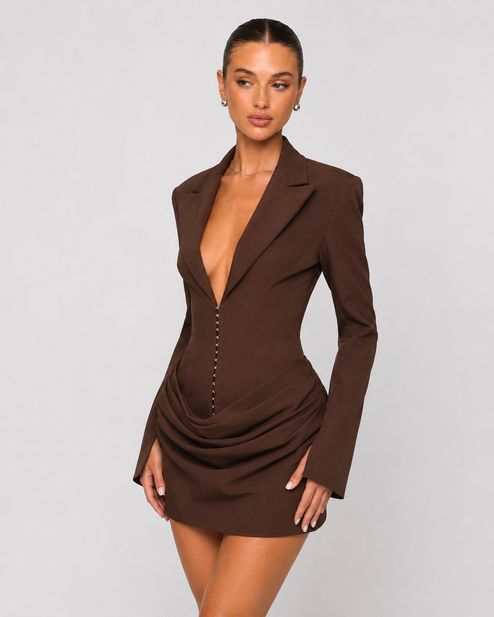 CEO Blazer Mini — women's mini dress, three-quarter angle