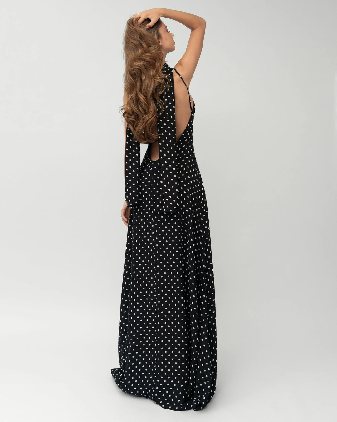 Midnight Muse Polka Maxi — women's maxi dress, side view