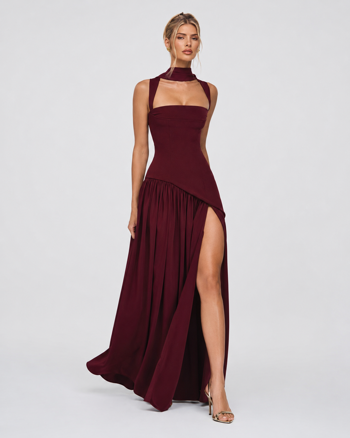 Aria Maxi Dress - women's maxi dress, model wearing it, three-quarter view