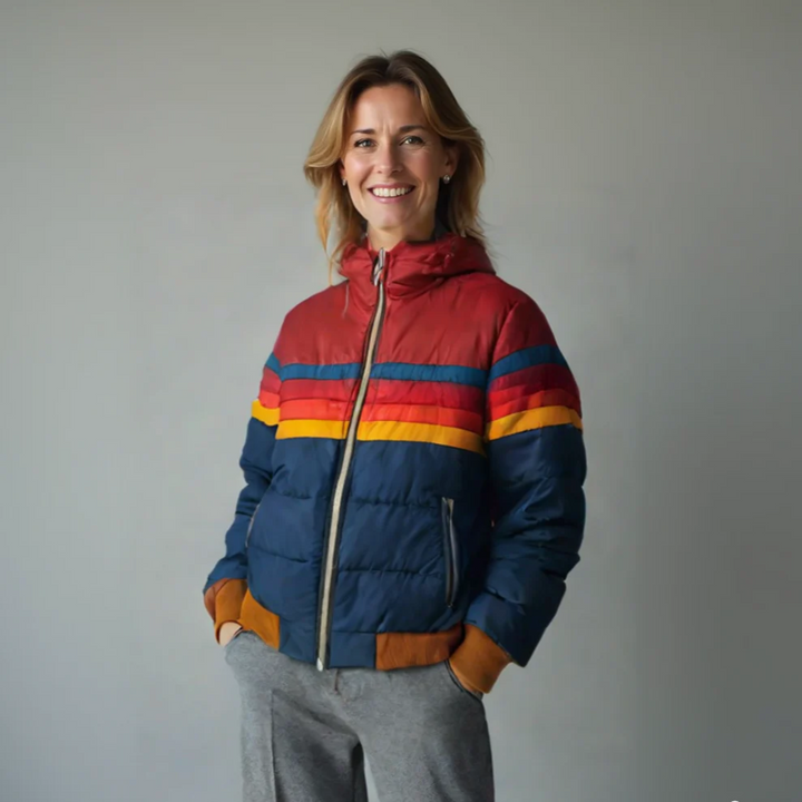 Sunniva | Women's Striped Colorblock Quilted Puffer Jacket with Hood