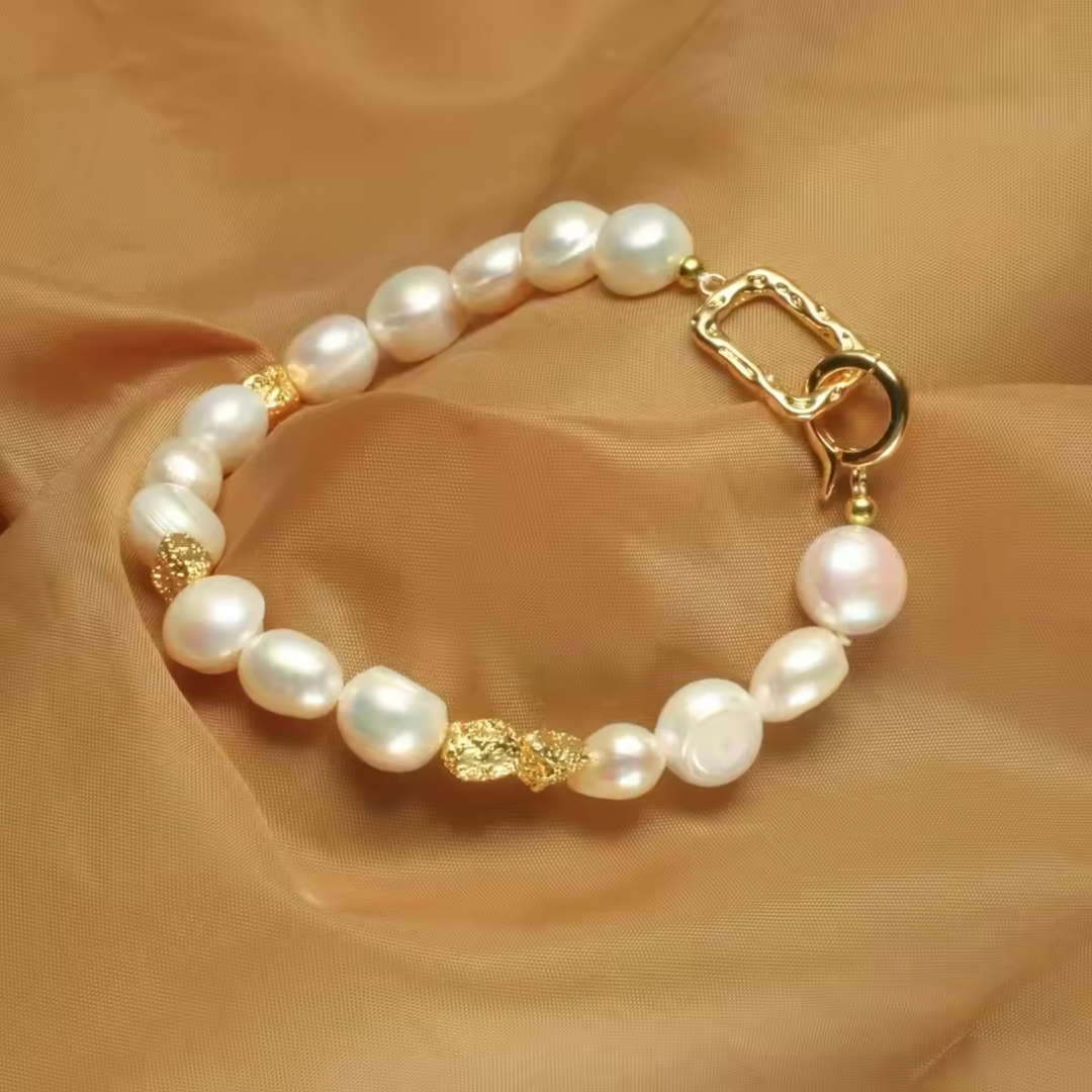 Baroque pearl bracelet photographed from a different angle