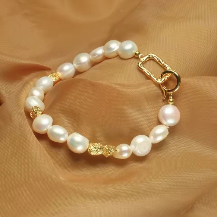 Baroque pearl bracelet photographed from a different angle