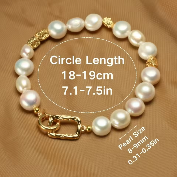 Model wearing the elegant baroque pearl bracelet