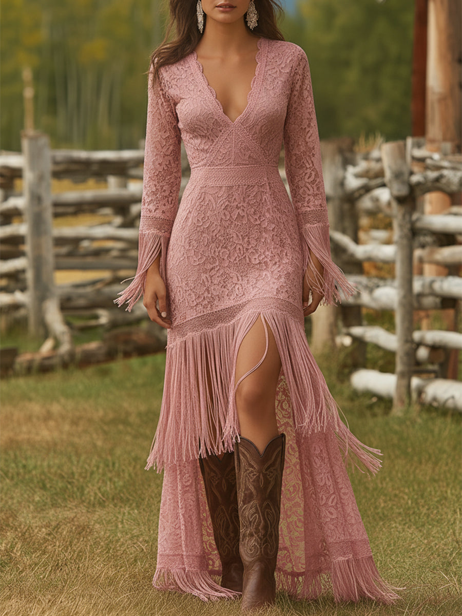 Margot lace dress V-neck detail – lace neckline close-up women's style