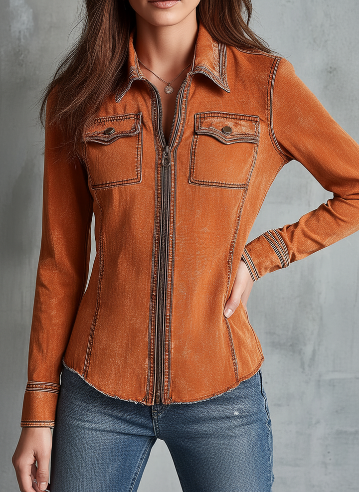 Vintage Burnt Orange Utility Zip Denim Jacket | Harry & Kate London
