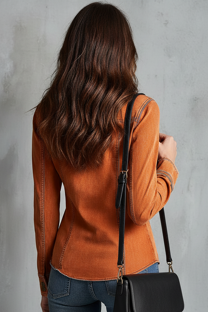 Vintage Burnt Orange Utility Zip Denim Jacket | Harry & Kate London