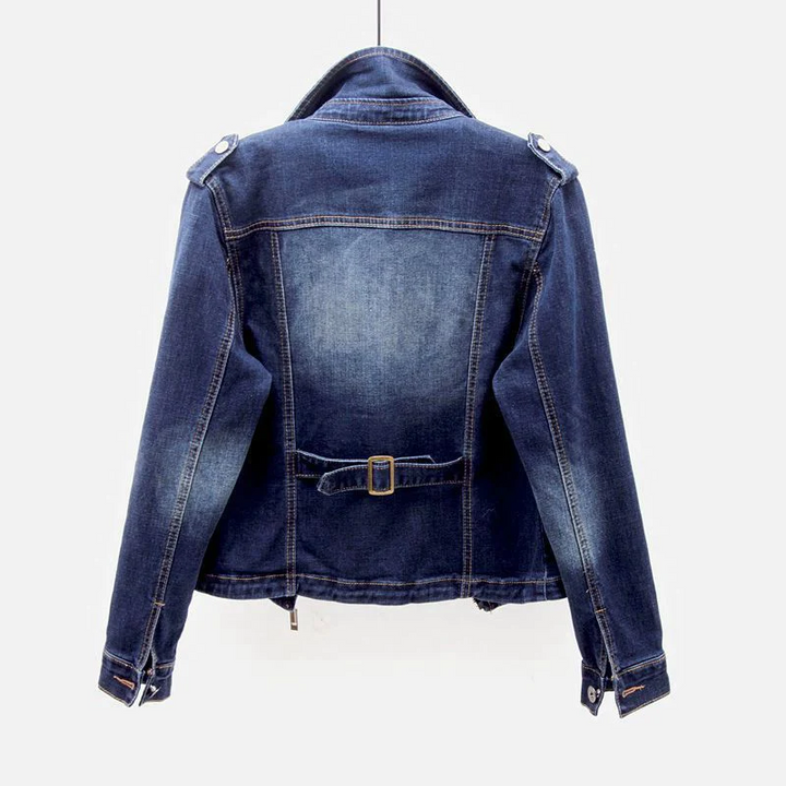 Fitted Zip-Front Denim Moto Jacket for Casual Style