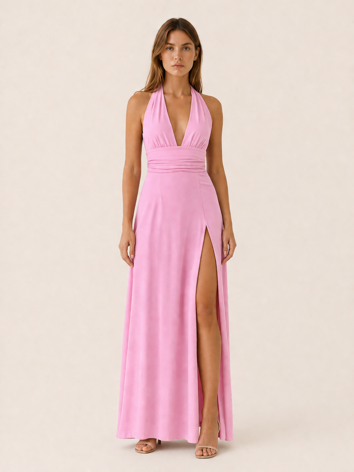 Black Halter Neck Maxi Dress with Side Slit – lifestyle
