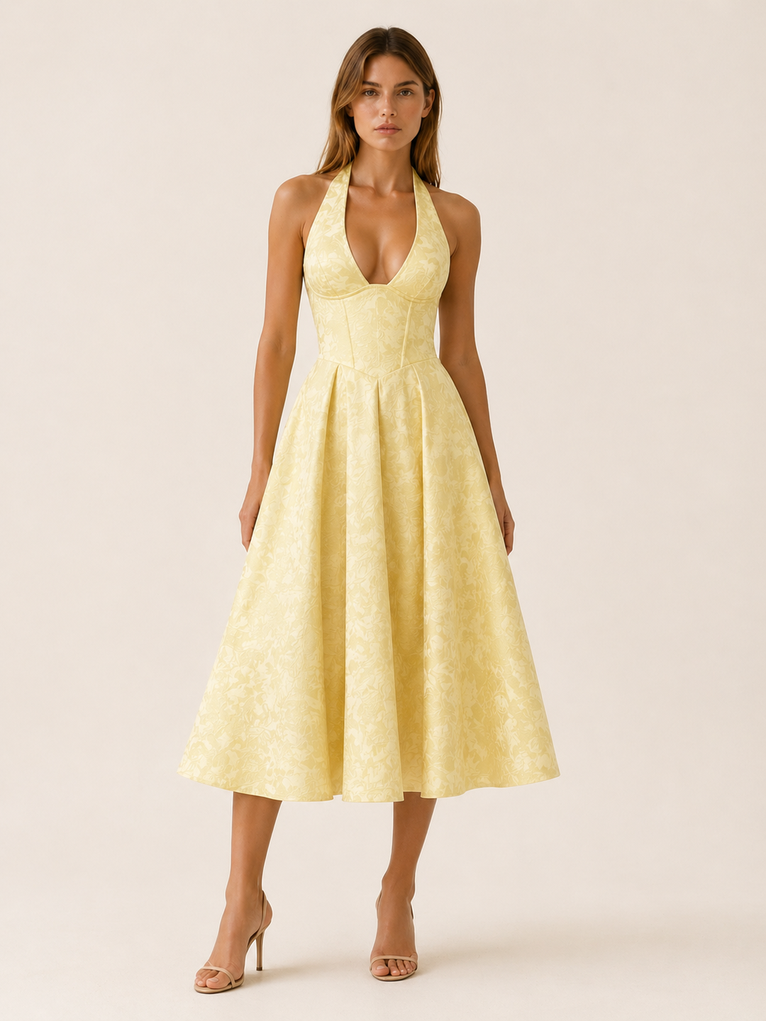 Red Halter Neck Midi Dress with Corset Bodice – lifestyle
