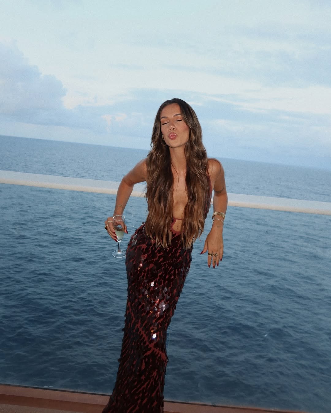 Burgundy Sequin Plunge Homecoming Dress