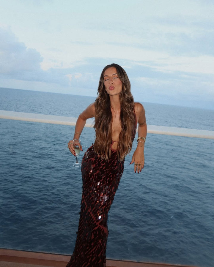 Burgundy Sequin Plunge Homecoming Dress
