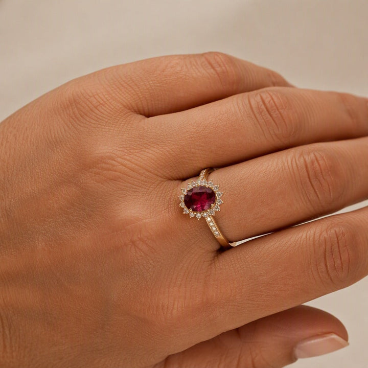 Ring worn on a model's hand