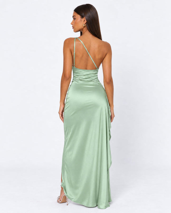 Main Event Satin Maxi Dress - women's maxi dress, neckline detail