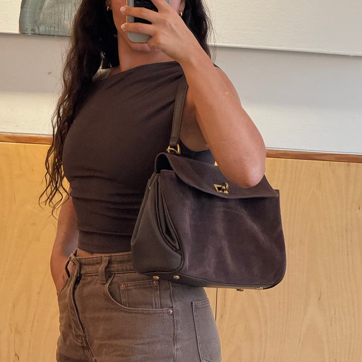 ARIA | Genuine Leather — women's leather handbag, shown on the model