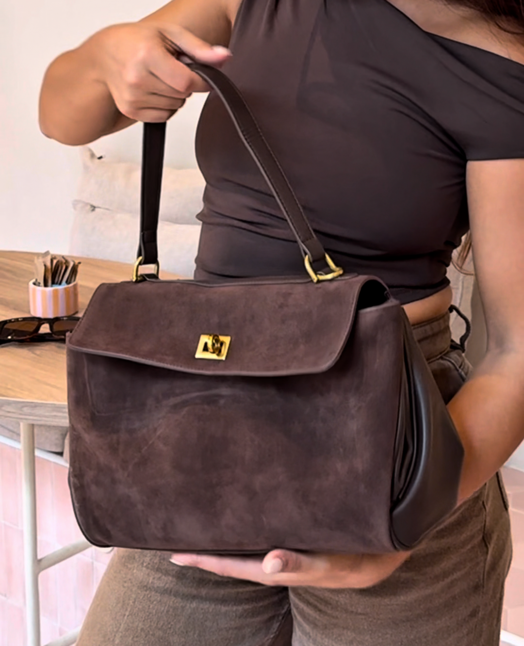 ARIA | Genuine Leather — women's leather handbag, three-quarter angle