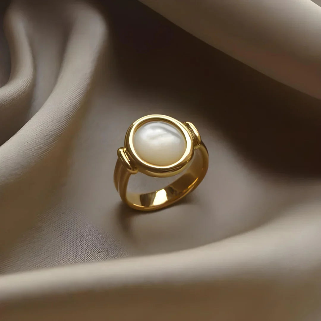 All-pearl statement ring photographed on a white background