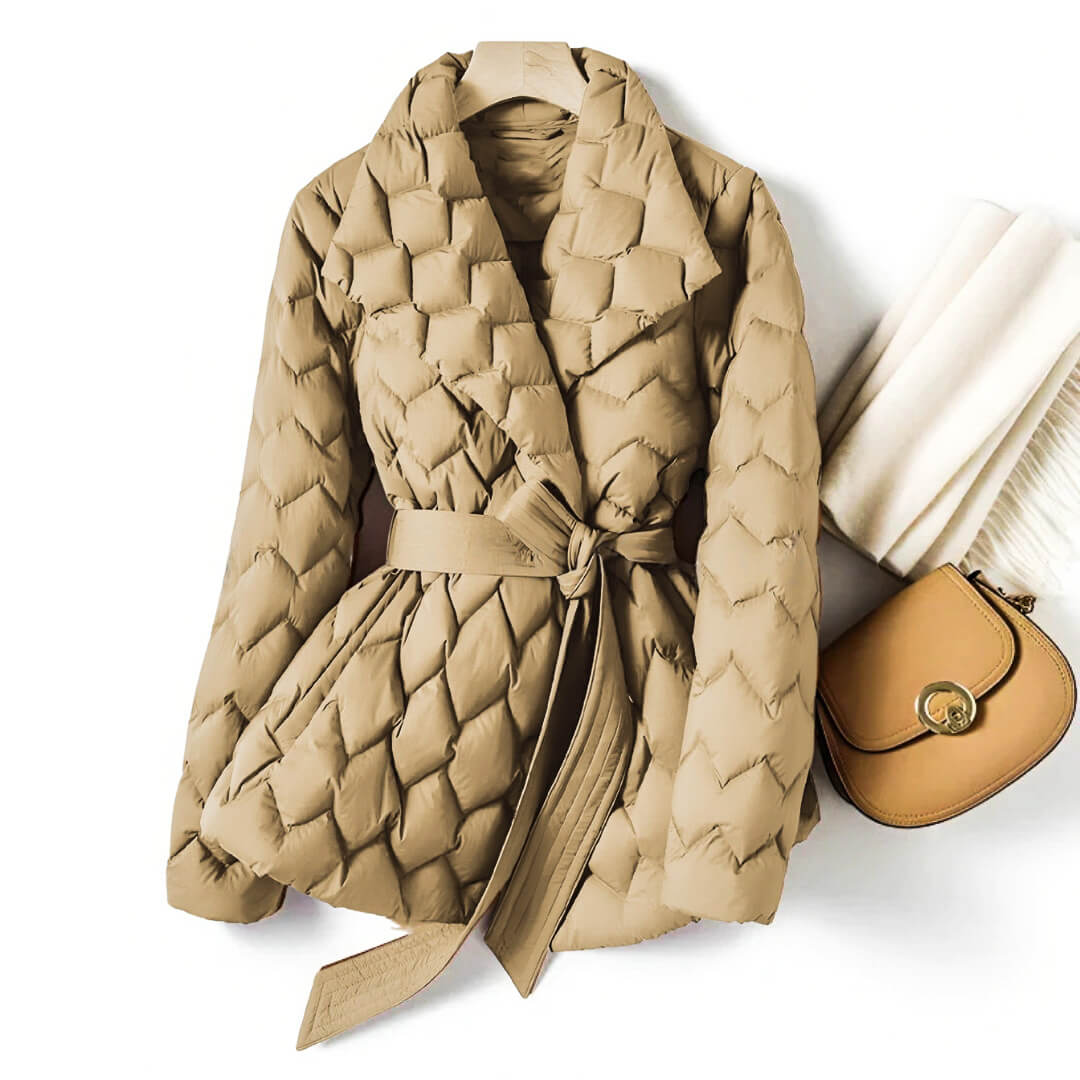 Isabella | Women's Belted Quilted Down Coat with Shawl Collar
