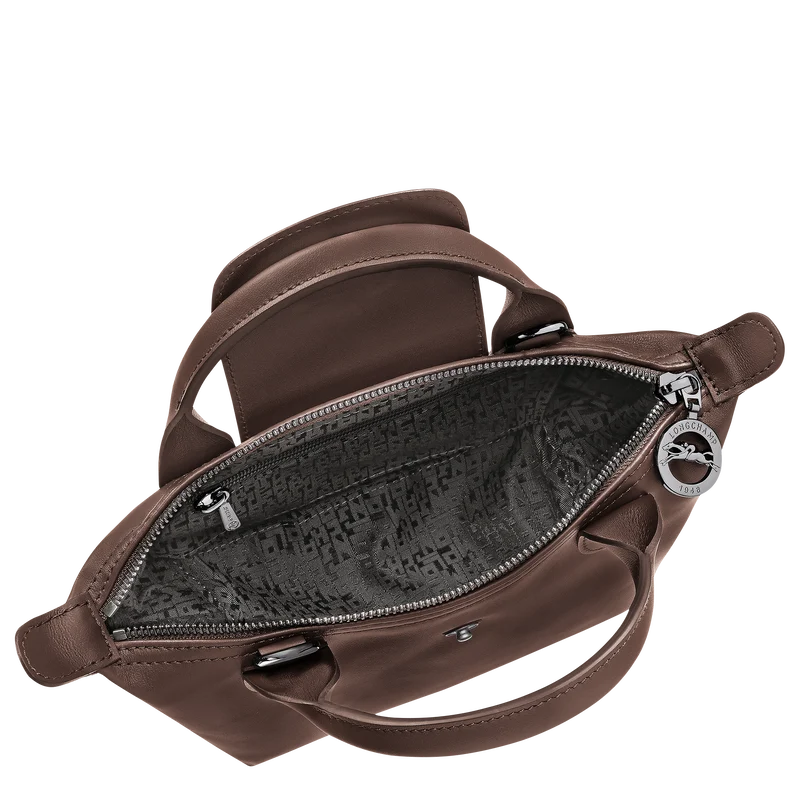 Longchamp Le Pliage Xtra XS Leather Top Handle Bag Mokka Dark Brown Interior Detail