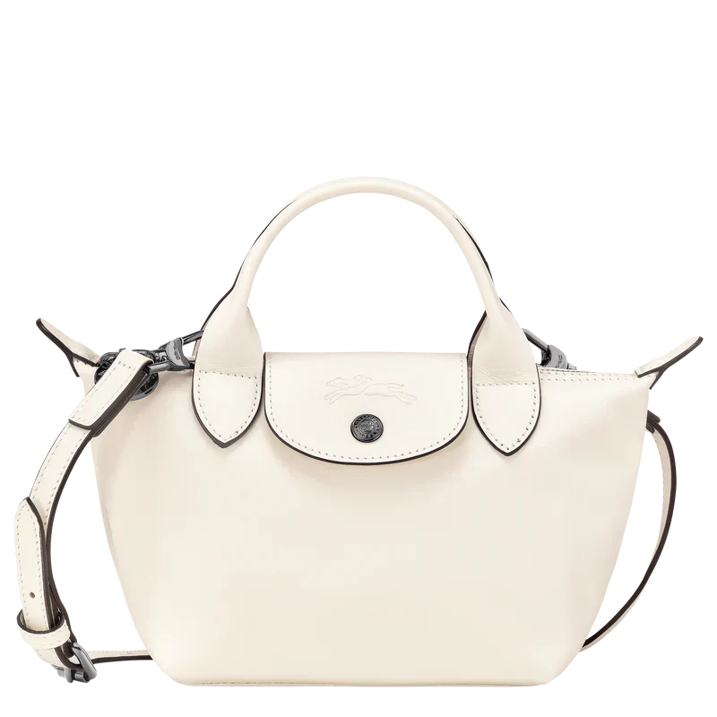 Longchamp Le Pliage Xtra XS Leather Top Handle Bag Ecru Ivory front view