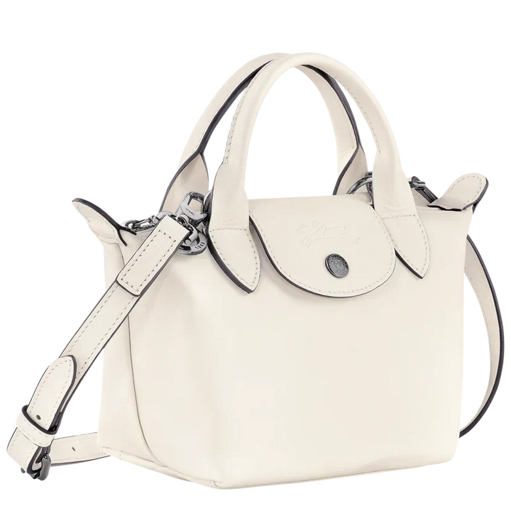 Longchamp Le Pliage Xtra XS Leather Top Handle Bag Ecru side view silver hardware