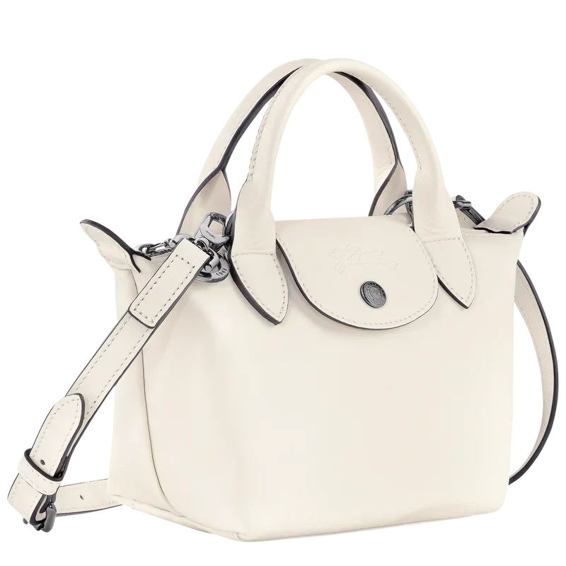 Longchamp Le Pliage Xtra XS Leather Bag Ecru ivory side view silver hardware
