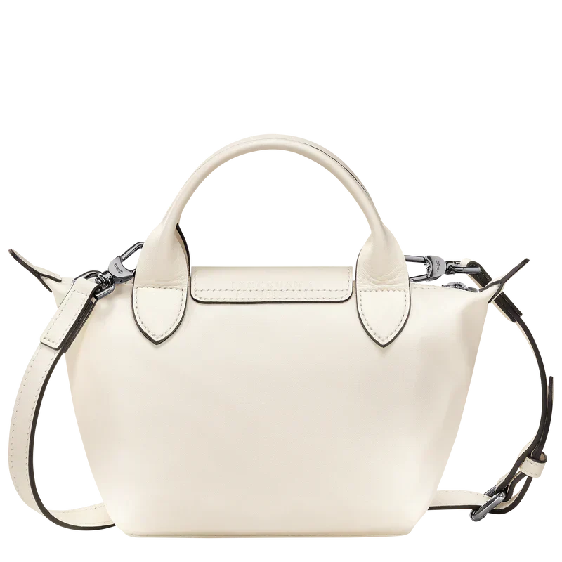 Longchamp Le Pliage Xtra XS Leather Top Handle Bag Ecru press-stud closure detail