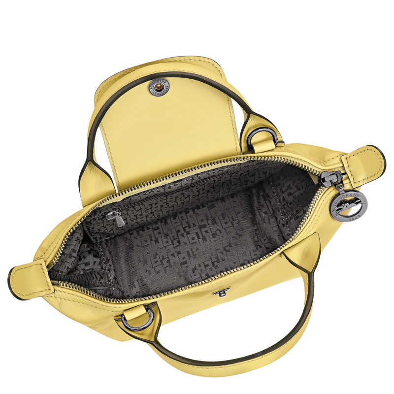 Longchamp Le Pliage Xtra XS Leather Top Handle Bag Lime Lemon Yellow Interior Detail