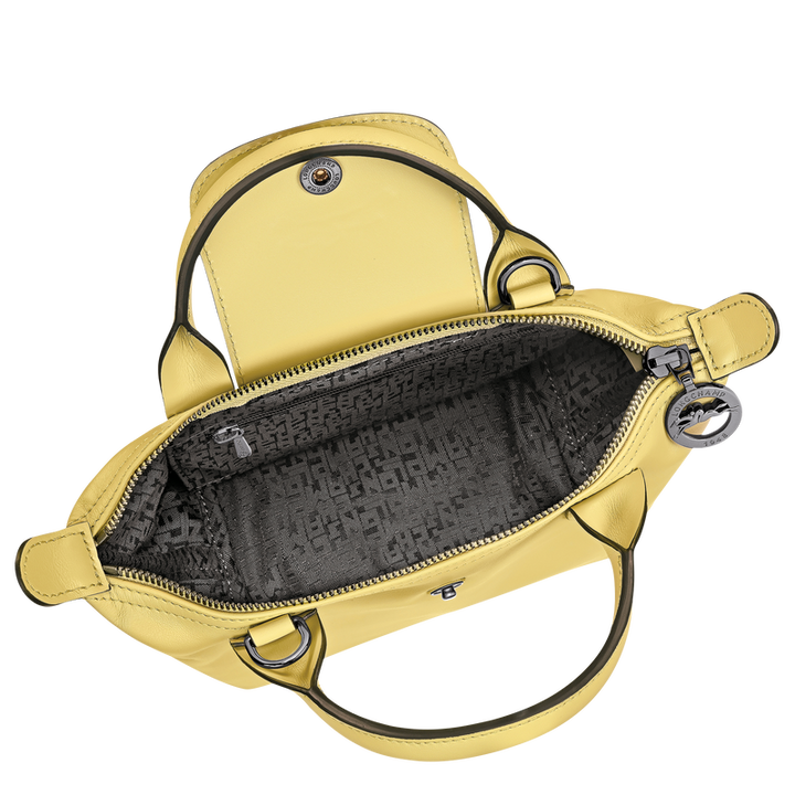 Longchamp Le Pliage Xtra XS Leather Top Handle Bag Lime Lemon Yellow Interior Detail