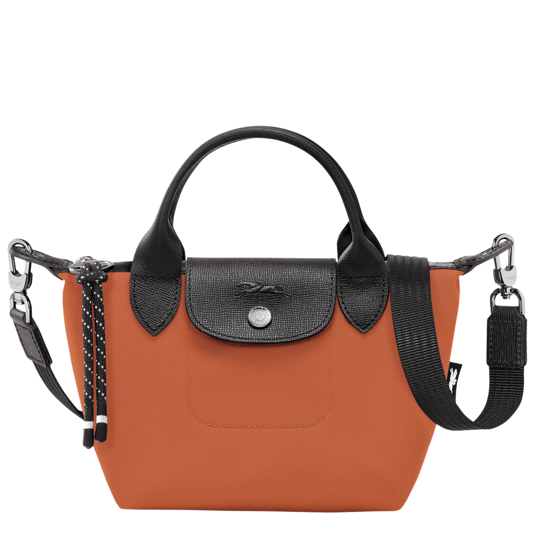 Longchamp Le Pliage Energy XS Sienna Handbag front view – warm orange ECONYL recycled nylon top handle bag