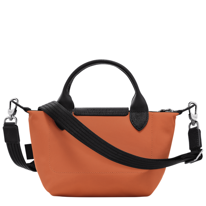 Longchamp Le Pliage Energy XS Sienna Handbag zipper closure detail in sienna orange with adjustable strap