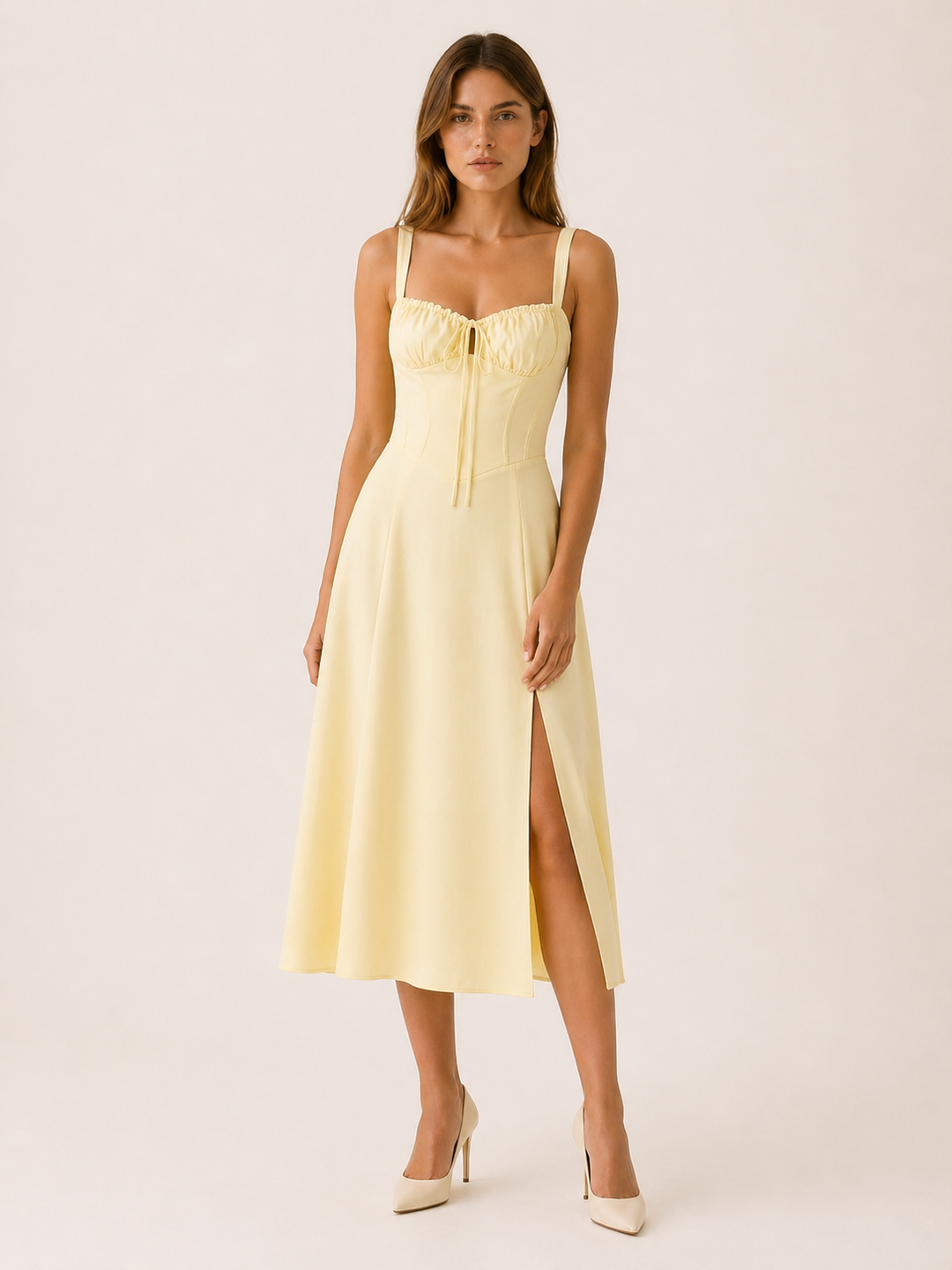 Baby Blue Lace Up Midi Dress with Side Slit – lifestyle