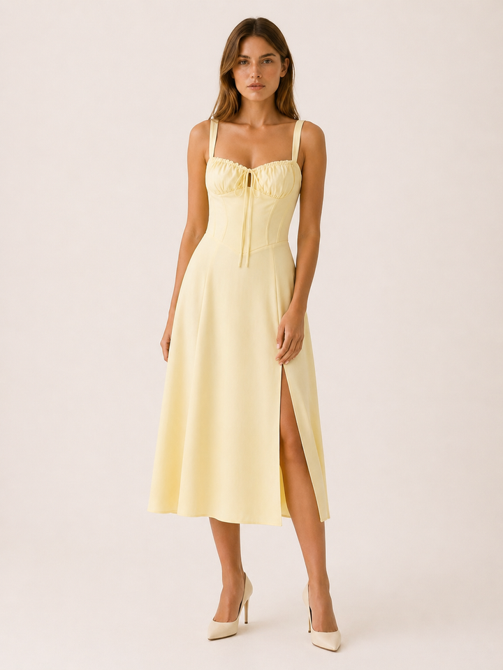 Baby Blue Lace Up Midi Dress with Side Slit – lifestyle