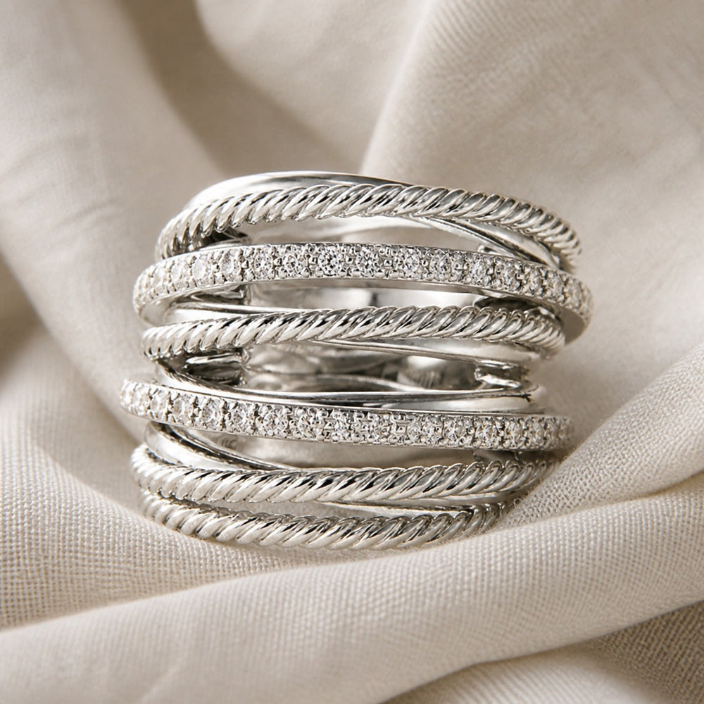 Ring worn on a model's hand