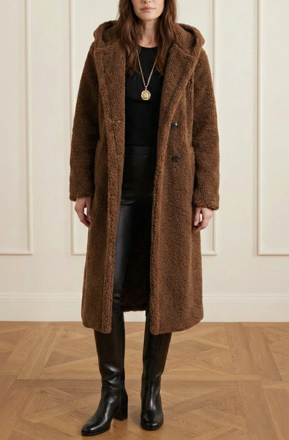 Mila long faux fur coat casual cut front view model