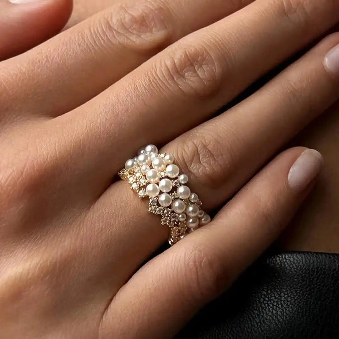 Ring worn on a model's hand