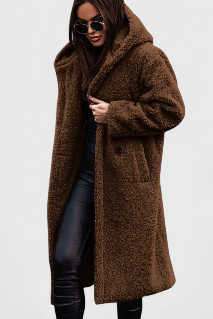 Mila soft fur long coat side view full length