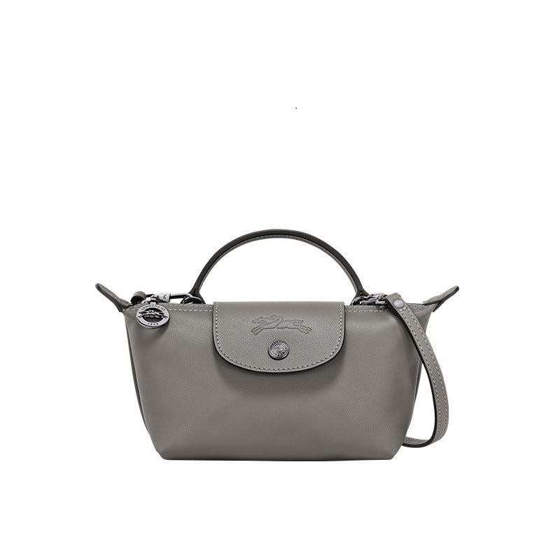 Longchamp Mini Leather Bag Grey — front view