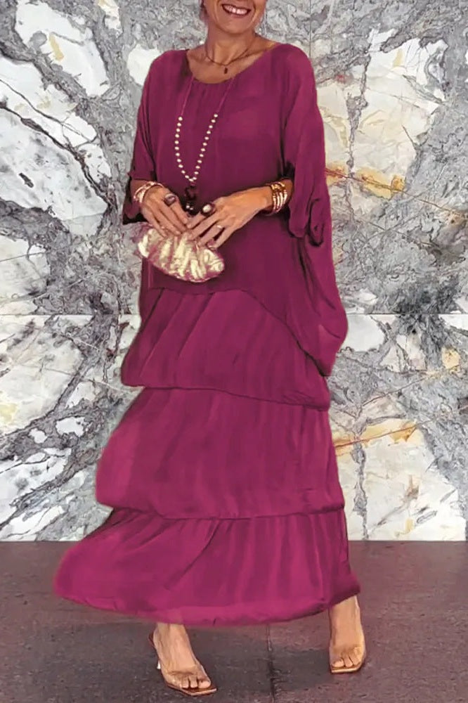 Judith Red Chiffon Dress — front view