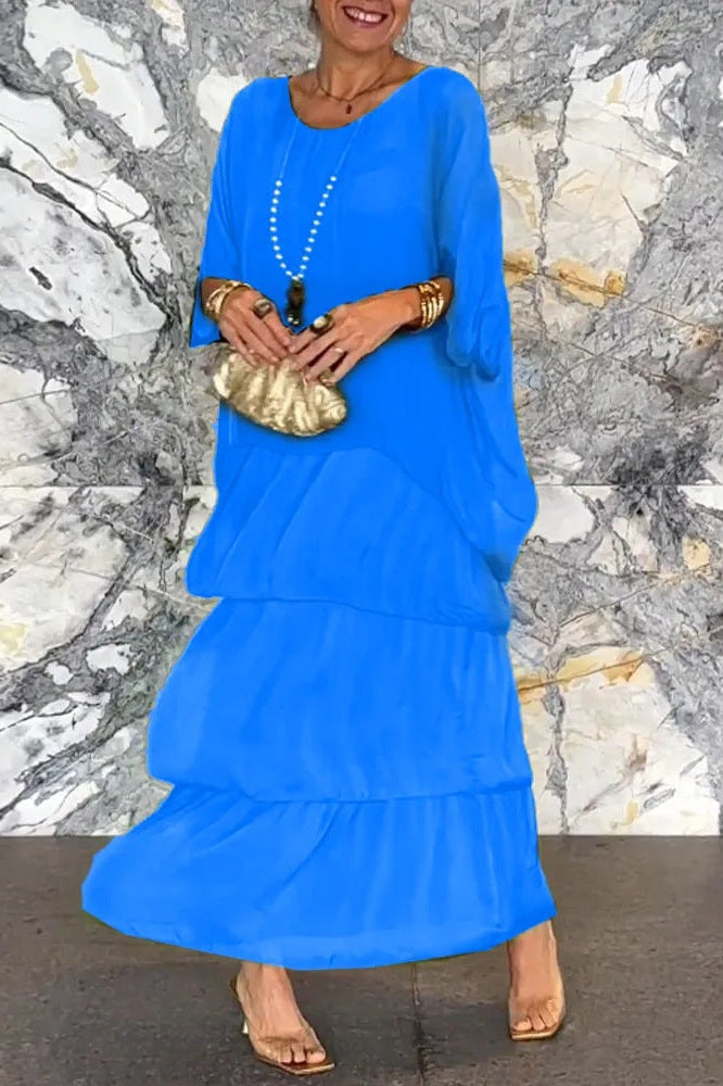 Judith Blue Chiffon Dress — front view