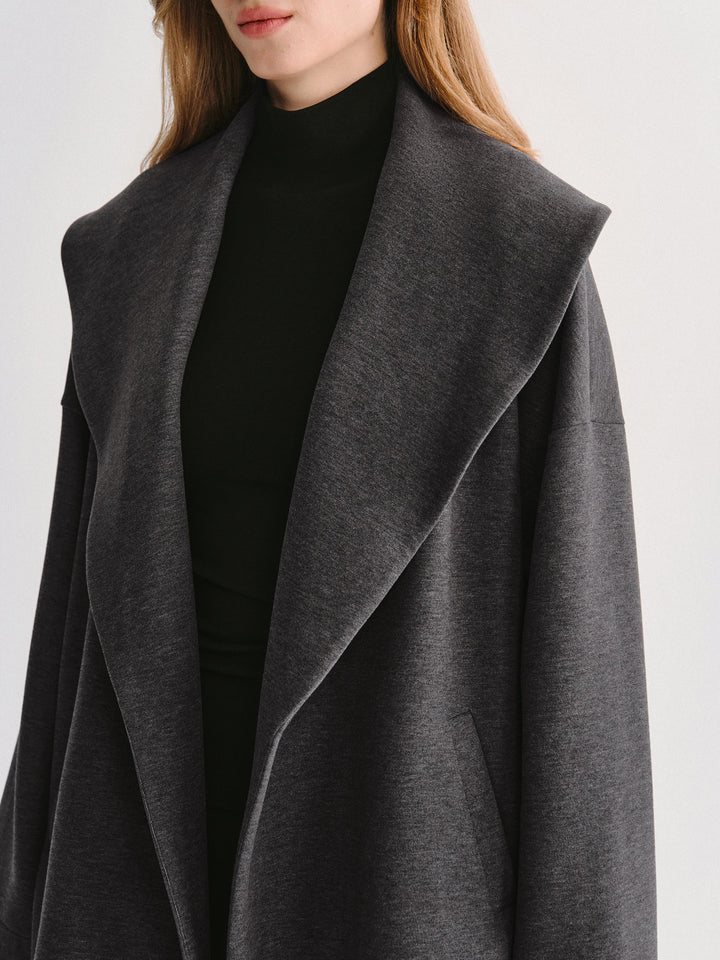 2Pcs Set Shawl Collar Belted Jacket & Mid-Rise Circle Midi Skirt