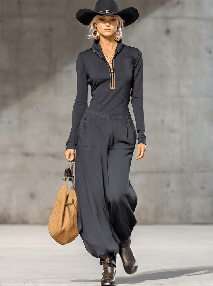 Women's dark gray retro tracksuit matching – side view