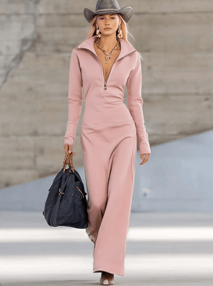 Sophie zip-up maxi dress – close-up fabric and colour detail women