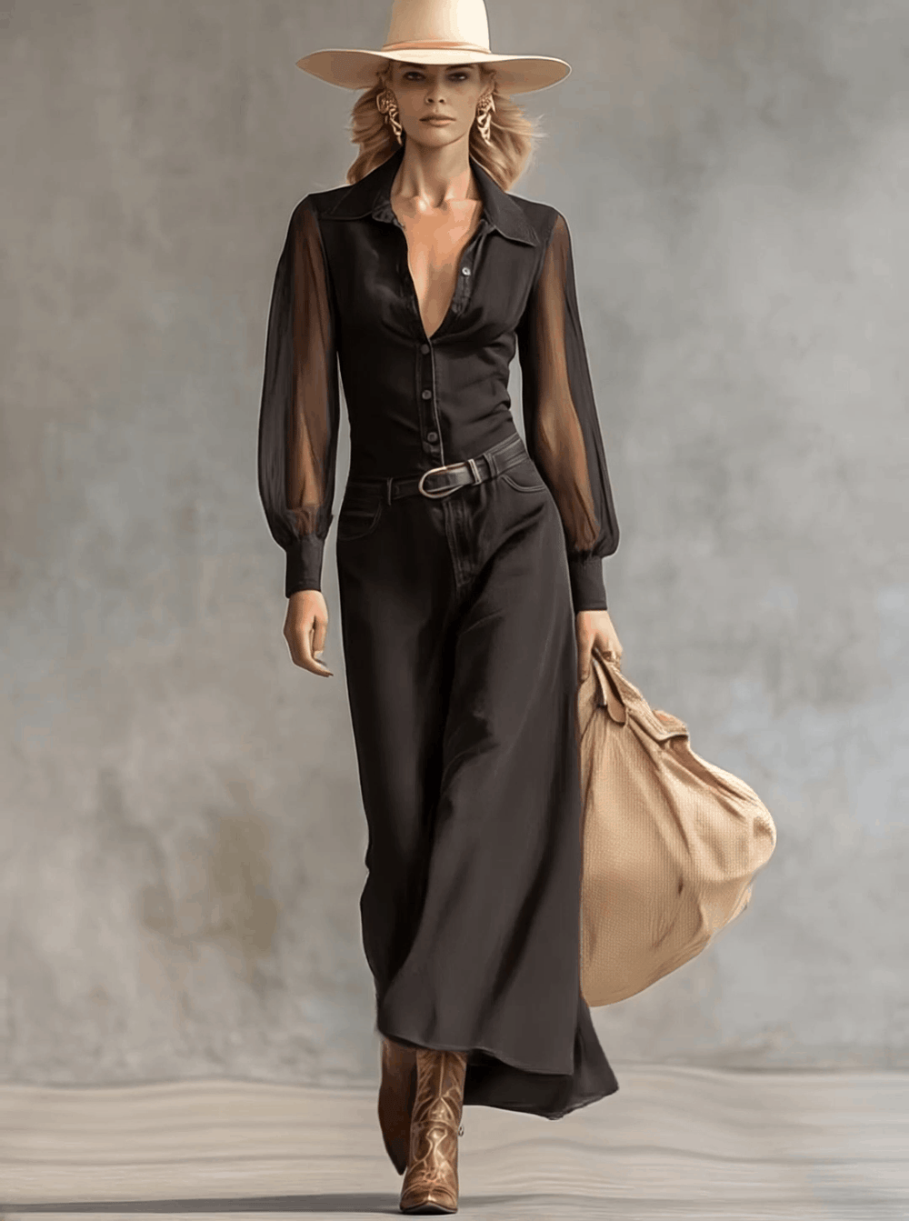 Evelyn denim dress V-neck detail – button and lace sleeve close-up