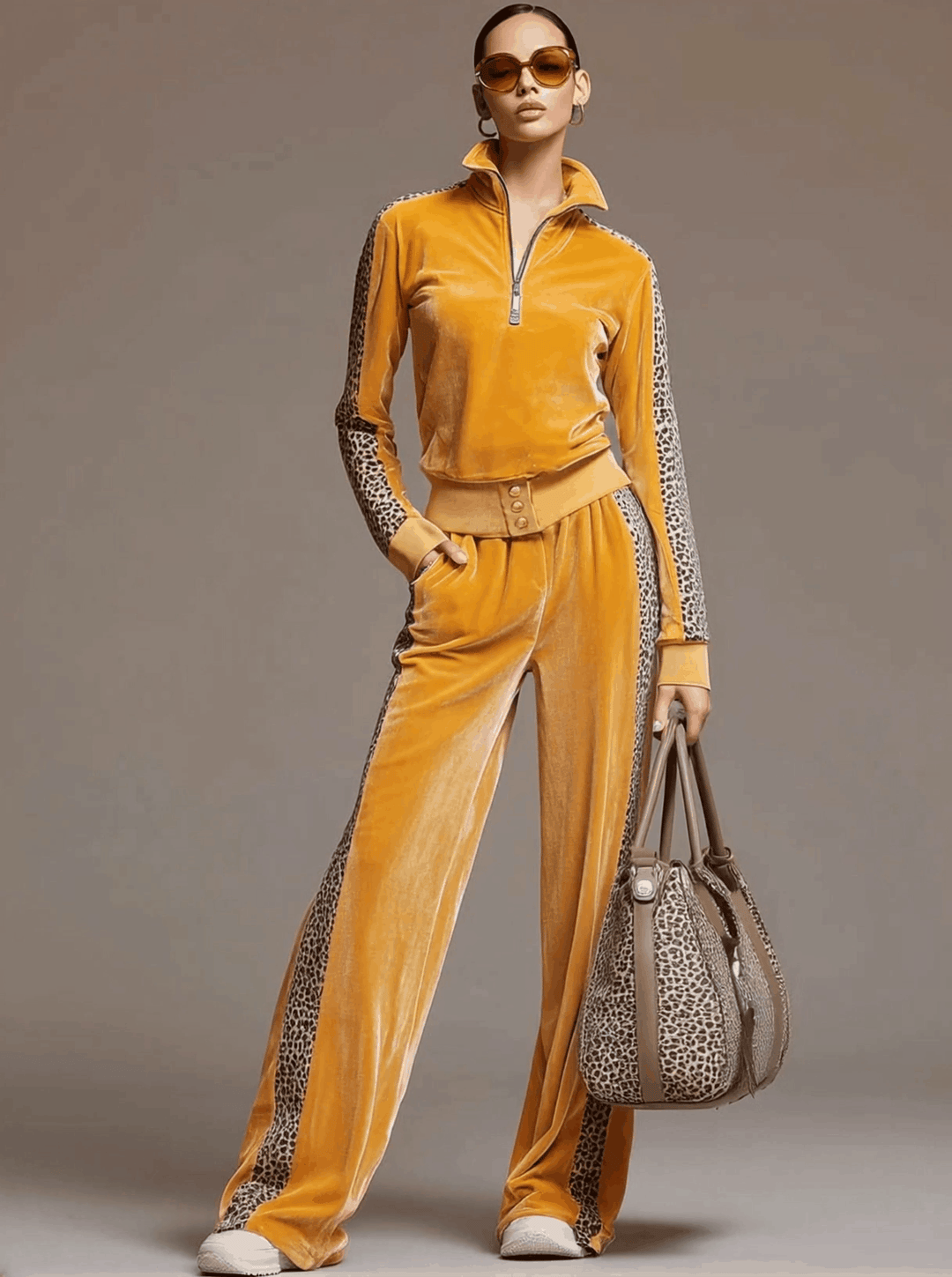 Luxe leopard print velvet lounge co-ord – side view
