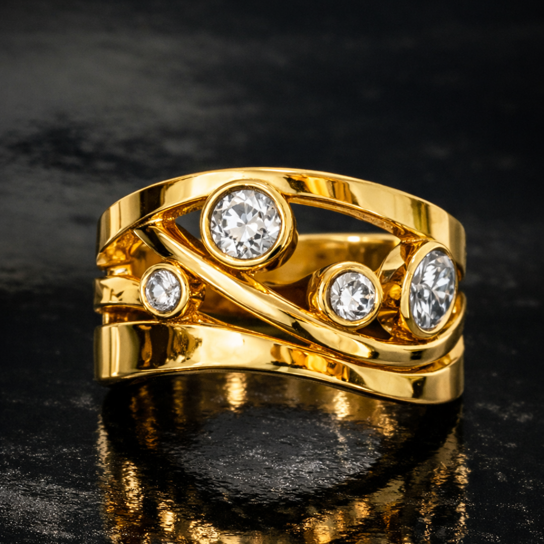 Vintage Zirconia Inlaid Gold Plated Ring