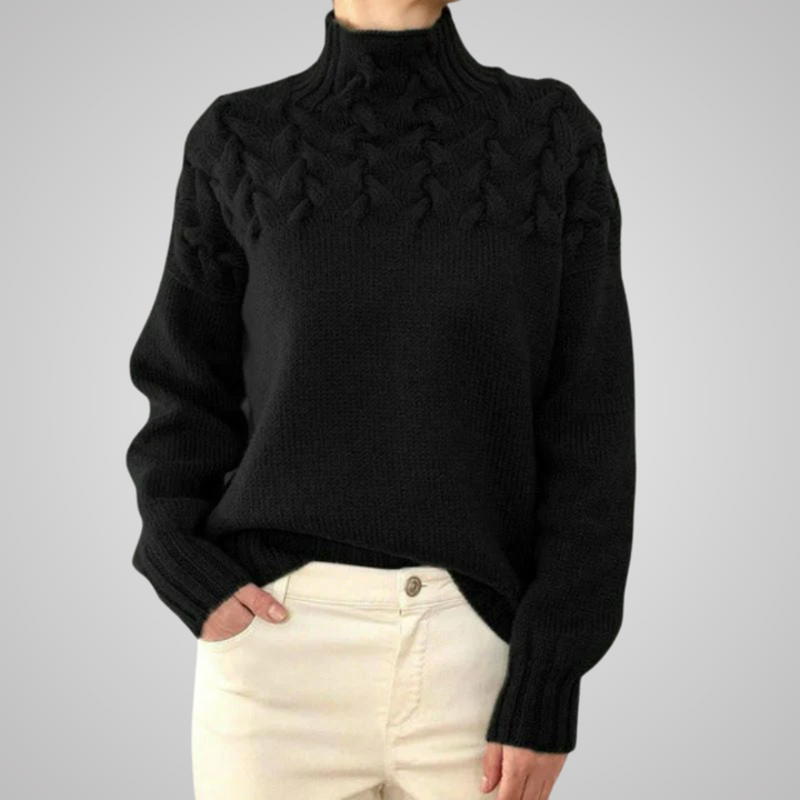 Madison Elegant High Neck Sweater — front view
